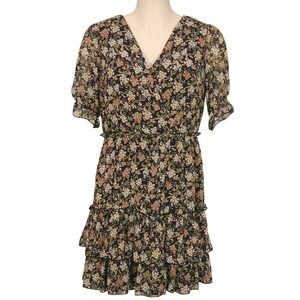 Fairy Floral‎ Dress Pink Green Tiered Botanical Print Ruffles Chiffon 14 bust 42